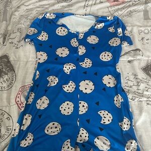 Blue Cookie Print Romper